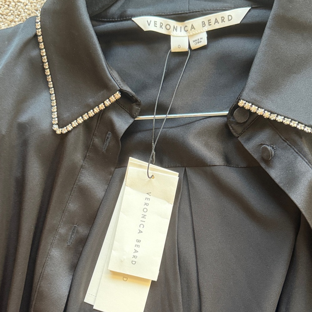 Veronica Beard Kylar Rhinestone Button-Down Silk Top Blouse - Picture 15 of 16